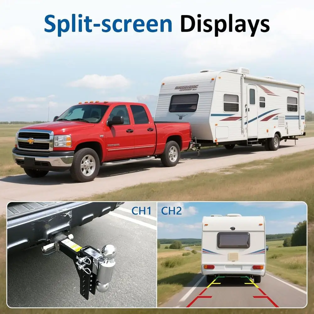 Câmera dupla de backup RV para caminhão - Câmera reversa de tela dividida HD de 7 polegadas para caminhões, fácil instalação, visão noturna IR, IP69 Waterpro