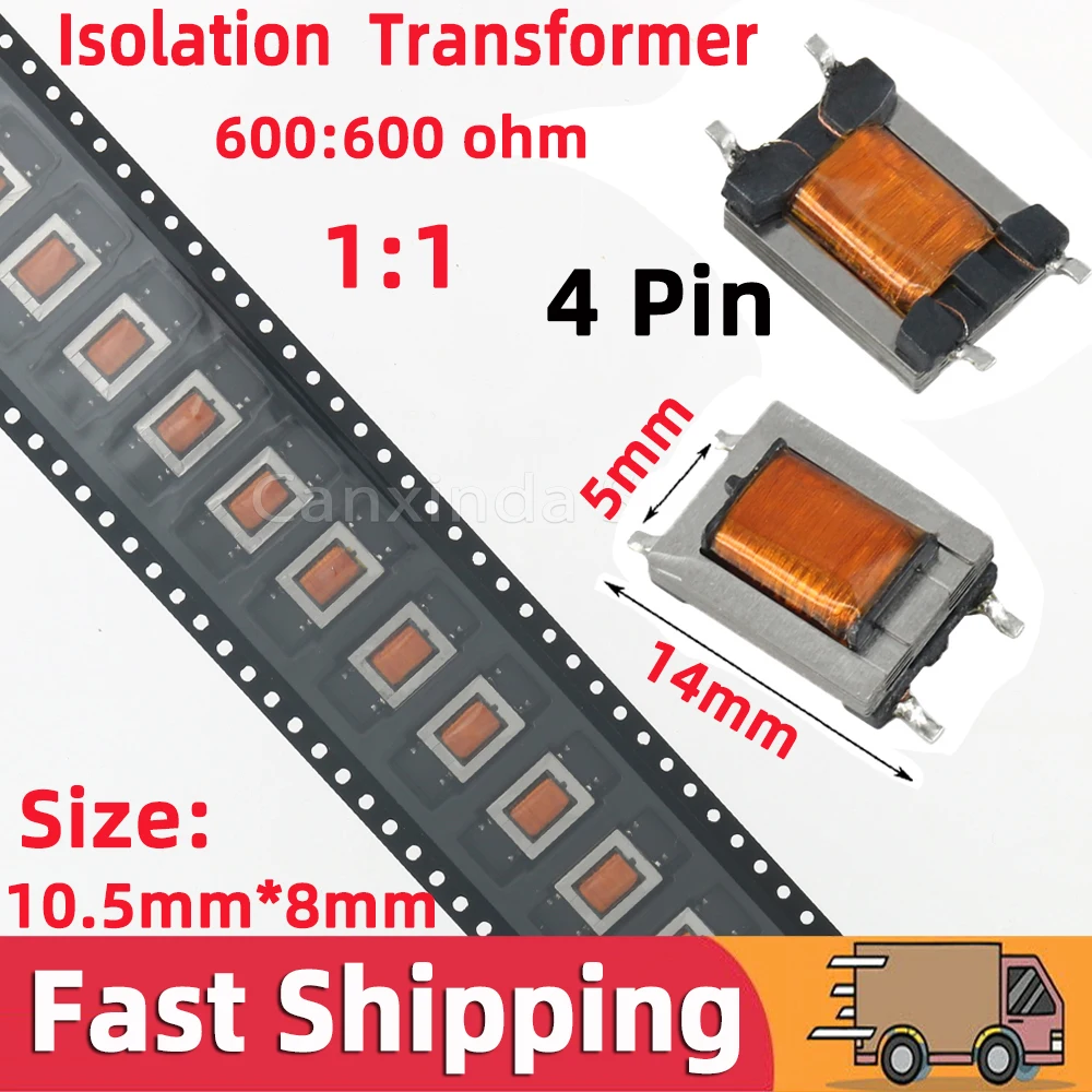 5x SMD 4 Pin ED8 Permalloy Audio Transformer 2H 200Hz-20KHz Impedance Ratio 600:600 ohm 1:1 Isolation Transformer Digital Signal