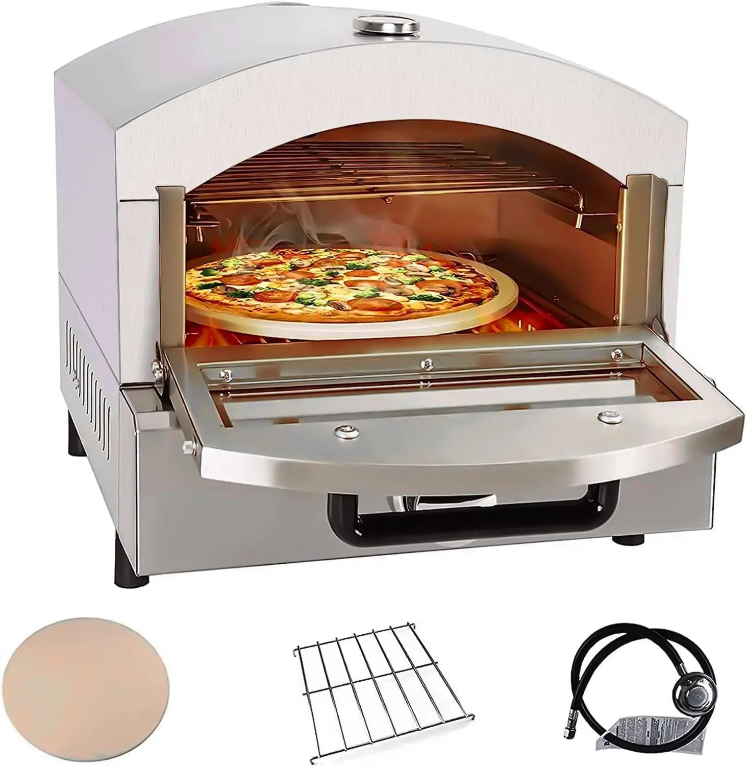 

Portable Outdoor Pizza Oven Propane Gas Fired-Pizza Maker 14In Pizza Stone Stainless Less Cooking Pizza Steak Fish Chicken And