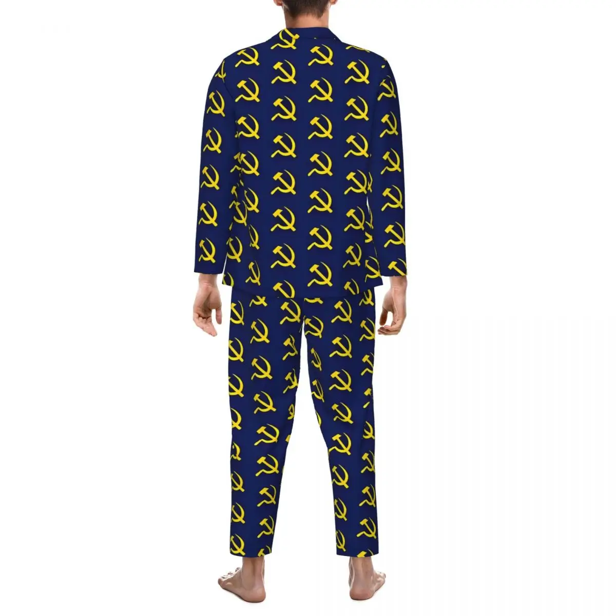 CCCT bleu marteau et faucille pyjamas ensemble Kawaii vêtements de nuit hommes à manches longues décontracté sommeil deux pièces vêtements de nuit grande taille