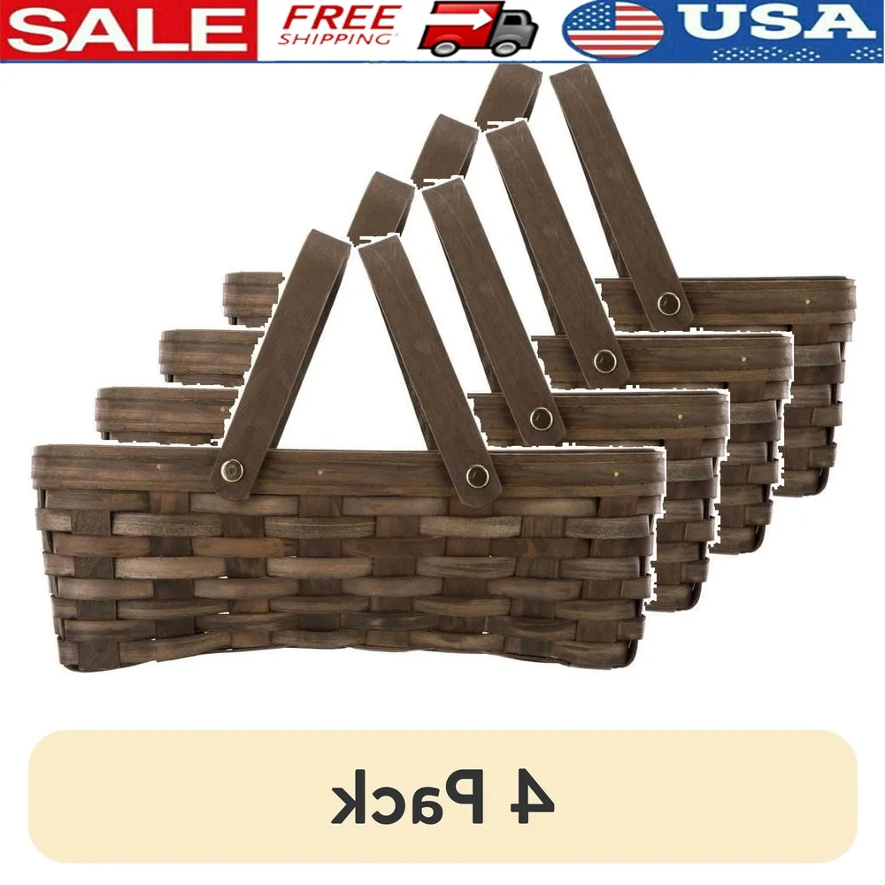 

Woodchip Storage Baskets with Handles 4 Pack Ideal Organizing Small Items Gift Baskets Displaying Flowers Hand Woven Craft