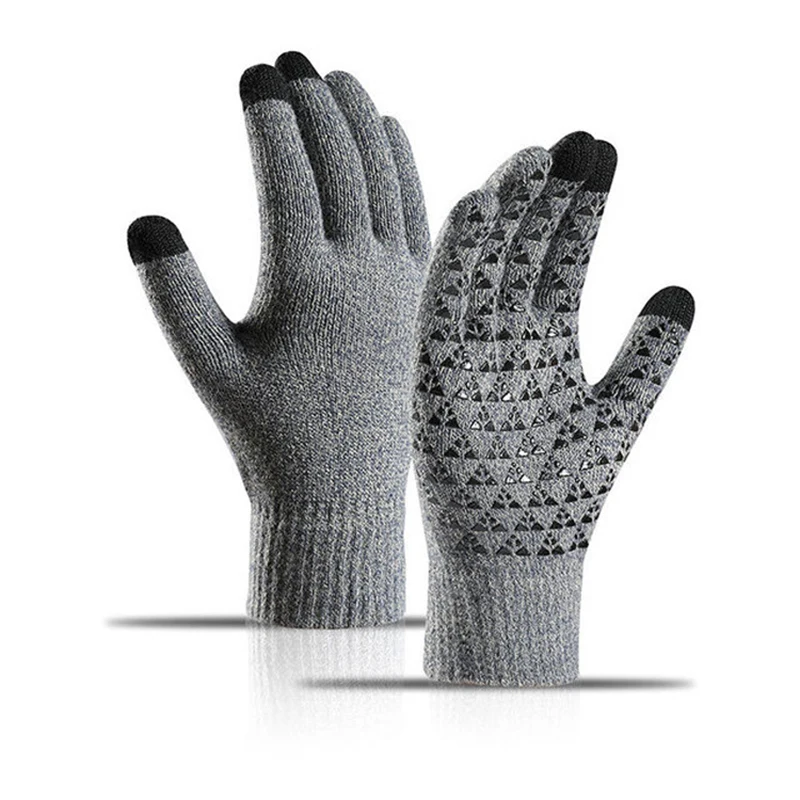 Winter Knitted Men's Gloves Cycling Fleece Thick Touch Screen Warm Triangle Skin-friendly Non-slip Acrylic Phone Glove for Women