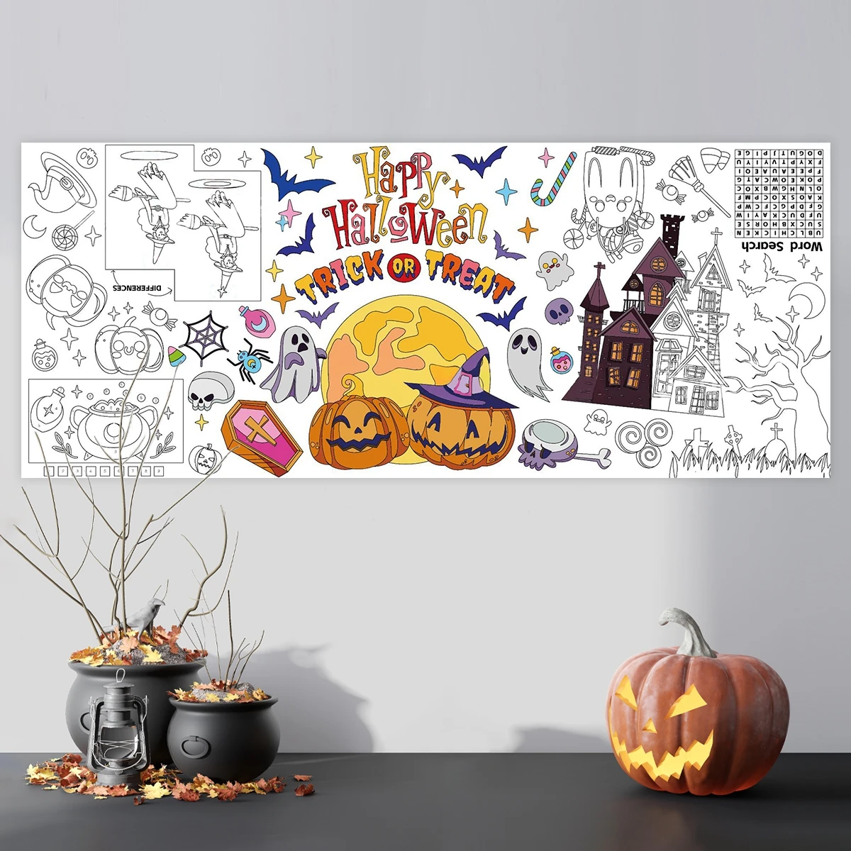 

Halloween Giant Coloring Poster/Tablecloth-Halloween Crafts for Kids Paper Coloring Banner Kids Gifts Halloween Party Decoratio