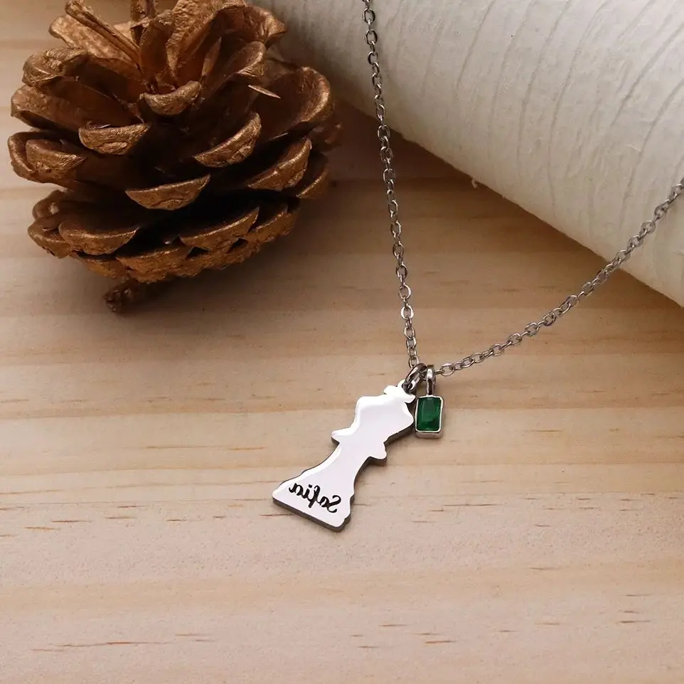 

Custom Name Chess Piece Charms Necklace King Queen Rook Knight Bishop Pawn Stainless Steel Tibetan Pendant for Chess Lovers