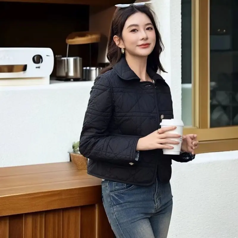 

Autumn Winter New Arrival Briti Sle Women's Faion Diamond Pattern ort Cotton Jaet Straight Cut Regular Sve Long