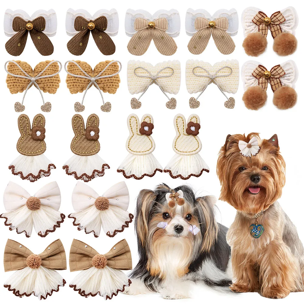 

50pcs Cute Pet Hair Clip Fashion Lace Ball Bowknot For Dogs Hair Accessories Samll Dog Hair Bows Pet Dog Grooming Decoration