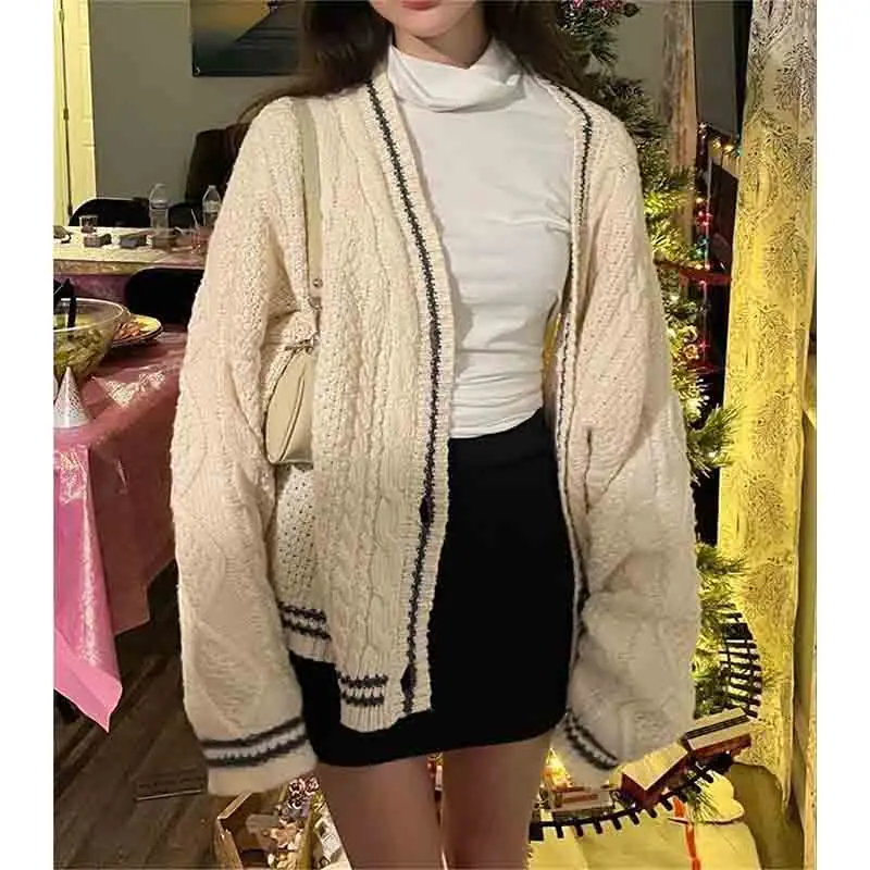 Preppy Style Sweet Women Cardigan Sweater Spring Autumn Star Embroidery Street Fashion Casual Oversized Knit Long Sleeve Coats