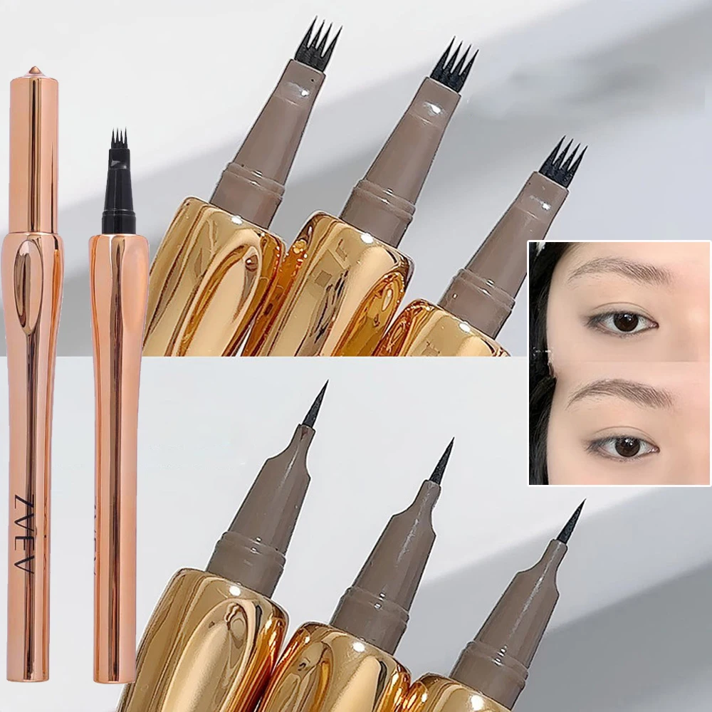 0.01mm Positioning Eyebrow Pencil 4 Point Ultra-fine Long Lasting Eyebrow Tattoo Pen No Blooming Waterproof 3D Wild Brow Makeup