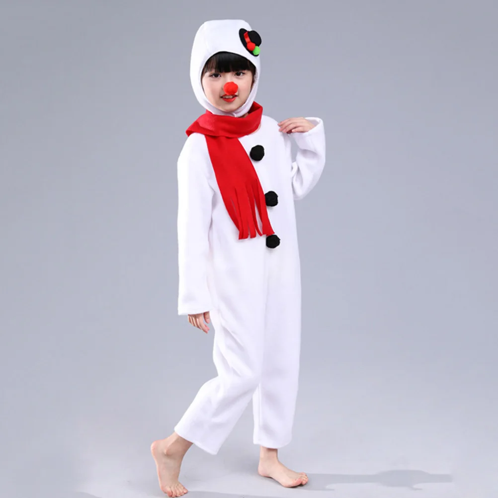 

Snowman Jumpsuit Costume Set Warm Soft Fabric Christmas Clothing Children Christmas Costume Includes Scarf Nose Headwear