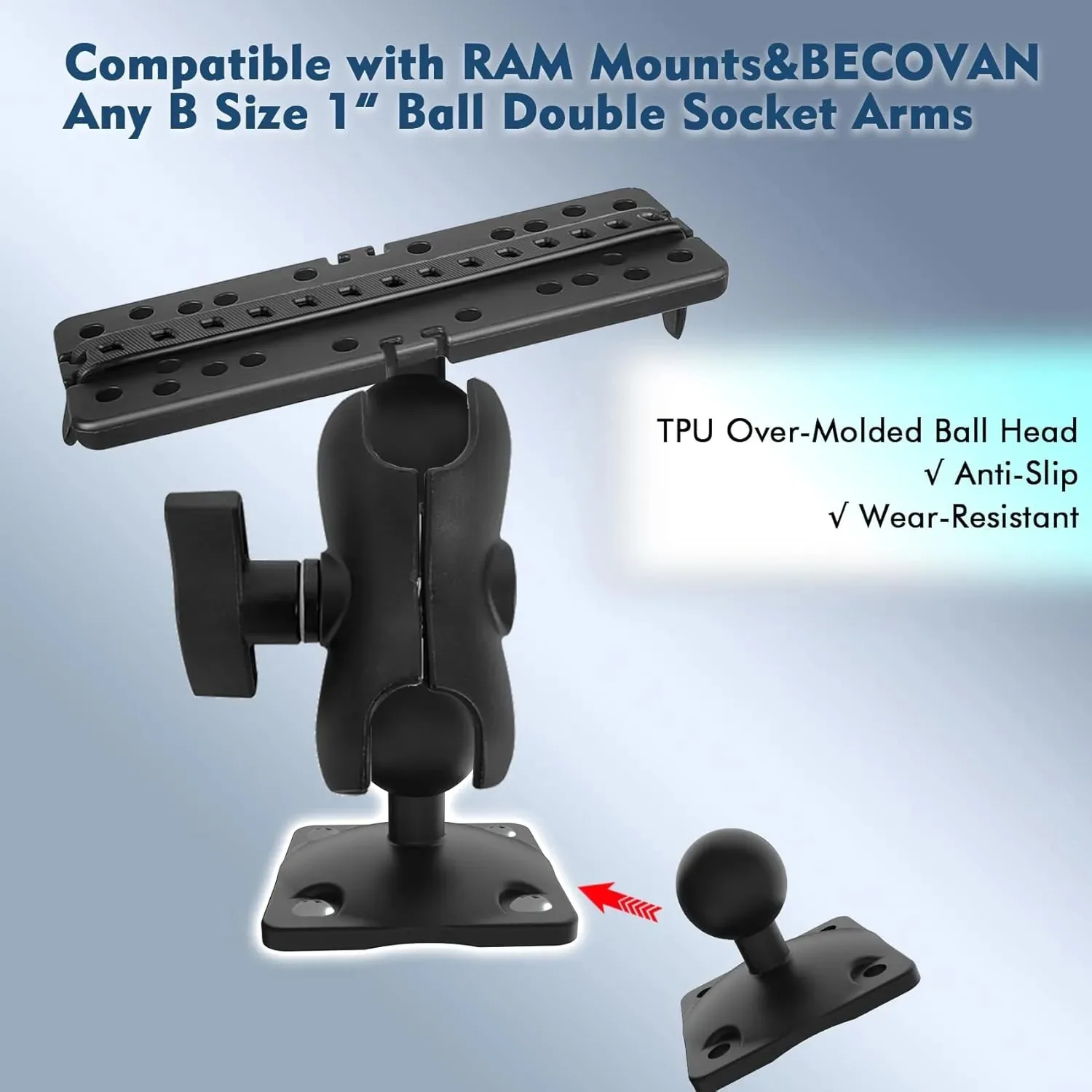 Aventik Base montaje bola AMPS 4 orificios – Compatible RAM B