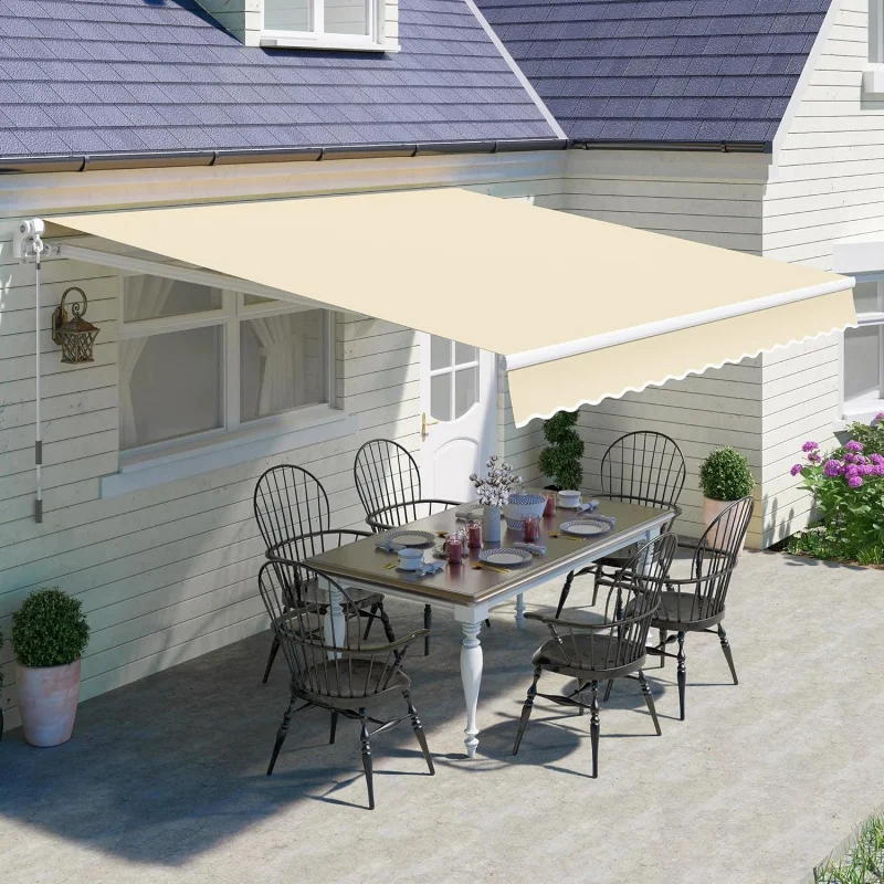 

2026 New：10'x8' Patio Awning Retractable Fully Assembled Manual Sunshade Shelter Aluminum Frame,% 280G Polyester Wat