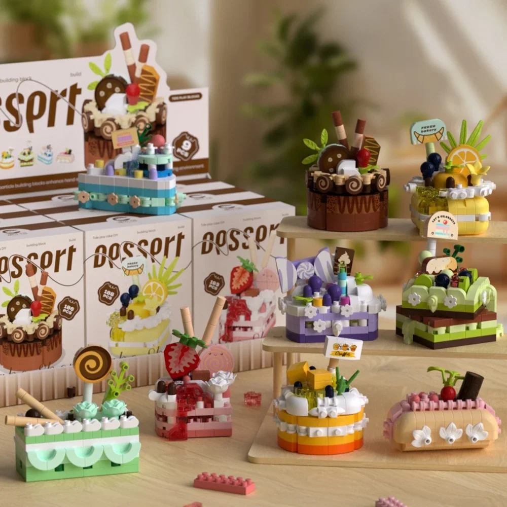 Cute DIY Birthday Cake Building Blocks Toy Strawberry Chocolate Cake Model Compatible Bricks Assembly Toy Kids Birthday Gifts