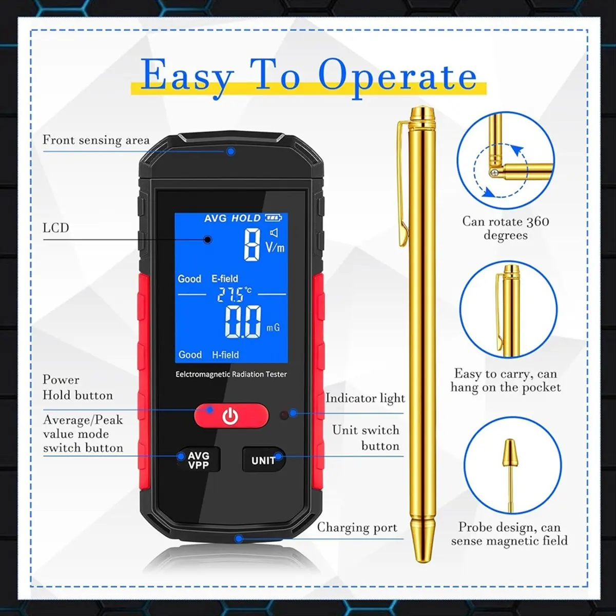 ●5 Pcs Ghost Equipment Kit 1Pcs Digital Emf Meter 2 Pcs Motion Light Up Cat Balls 2 Pcs Copper Dowsing Rods-A57M