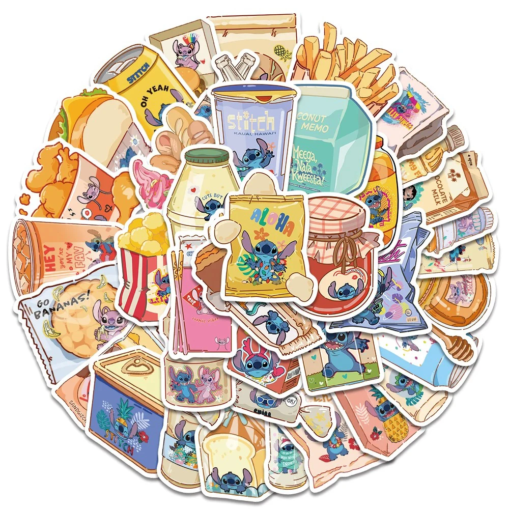 

10/20/40PCS Disney Stitch Food Cartoon Stickers Aesthetic DIY Phone Case Diary Skateboard Waterproof Kawaii Decoration Decals