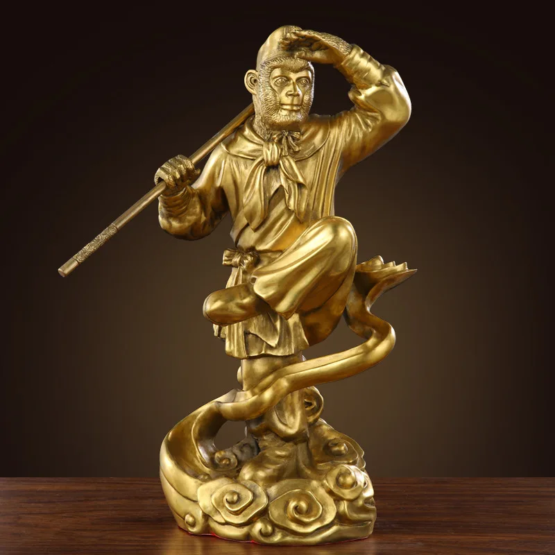 Brass Sun Wukong Monkey King Statue Handmade Home Office Desk Decor Feng Shui Ornament Figurine Collectible Gift