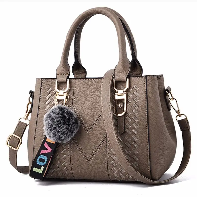 Embroidery Messenger Bags Women Leather Handbags Bags for Women Sac A Main Ladies Hair Ball Hand Bag FAST SHIPMENT
