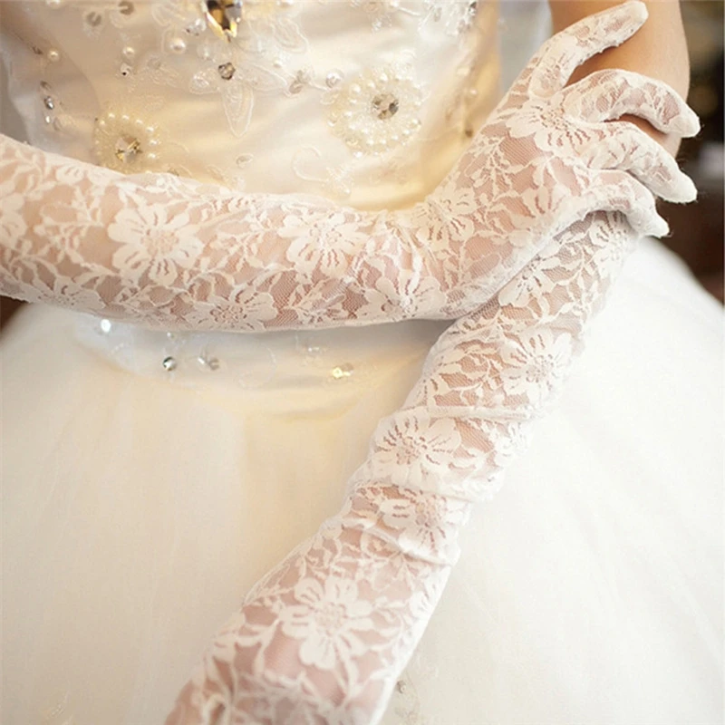 

Women Summer UV-Proof Driving Elbow Long Gloves Mesh Floral Lace Wedding Mittens