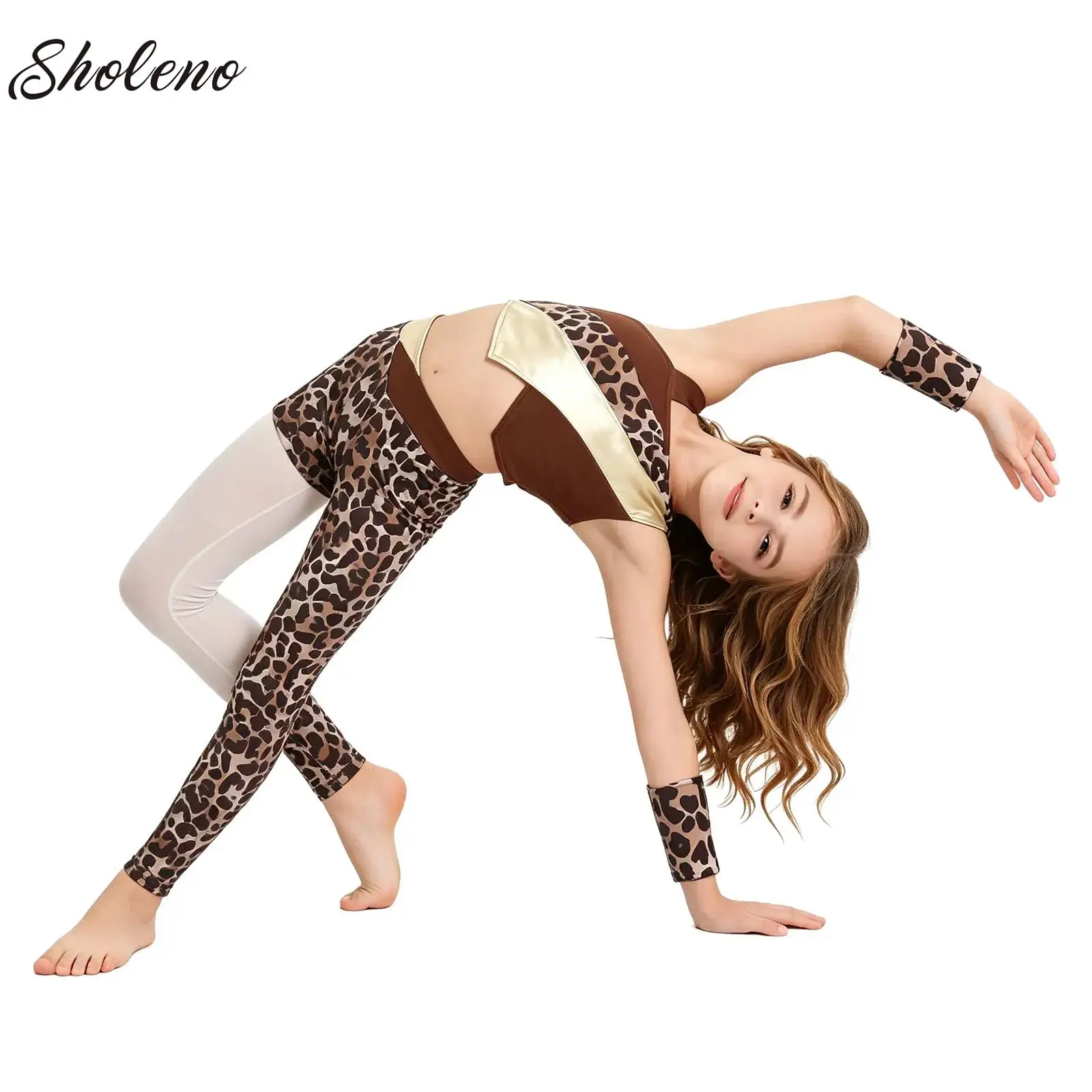 

Kids Girls Gymnastics Ballet Dance Set Leotard Printed Cavegirl Unitards Jumpsuit Figure Skating Acrobatics Performance Costume