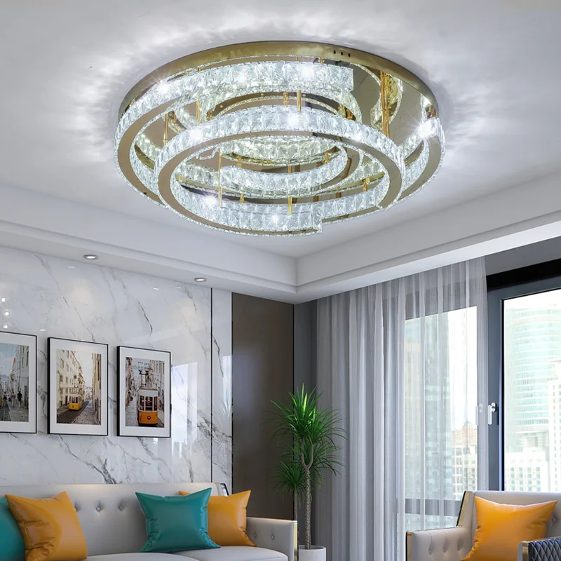 

RGB Dimmable Gold Chrome LED Round Crystal Designer Lustre Lamparas De Techo Ceiling Lights.Ceiling Lamp For Living Room