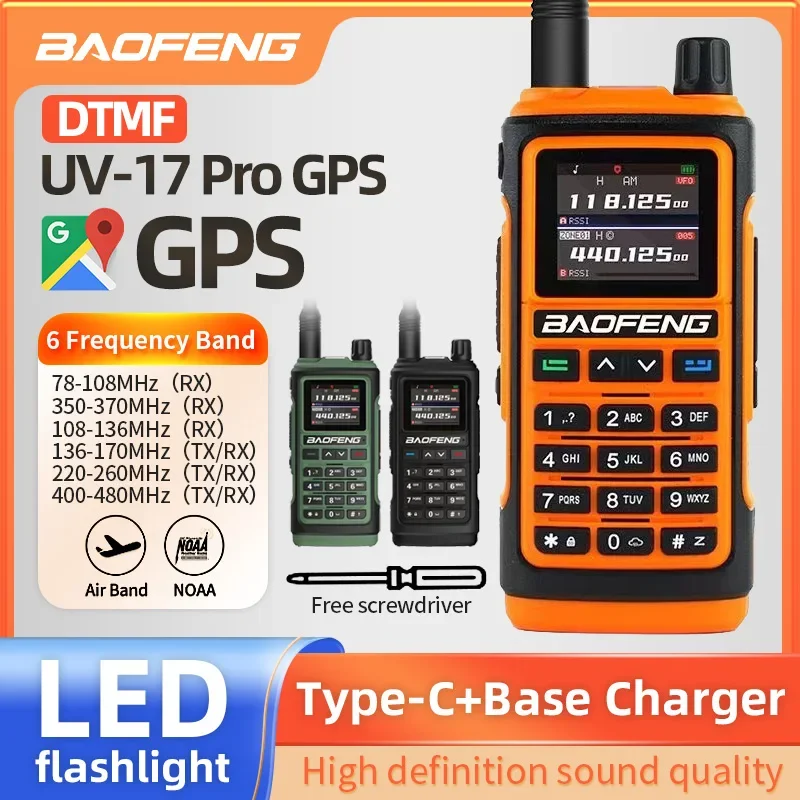 Baofeng UV-17Pro Gps Air Band Walkie Talkie Zes Banden Ontvangen Tri-Bands Zenden Waterdichte Noaa Fm Freq Draadloze Kopieerradio