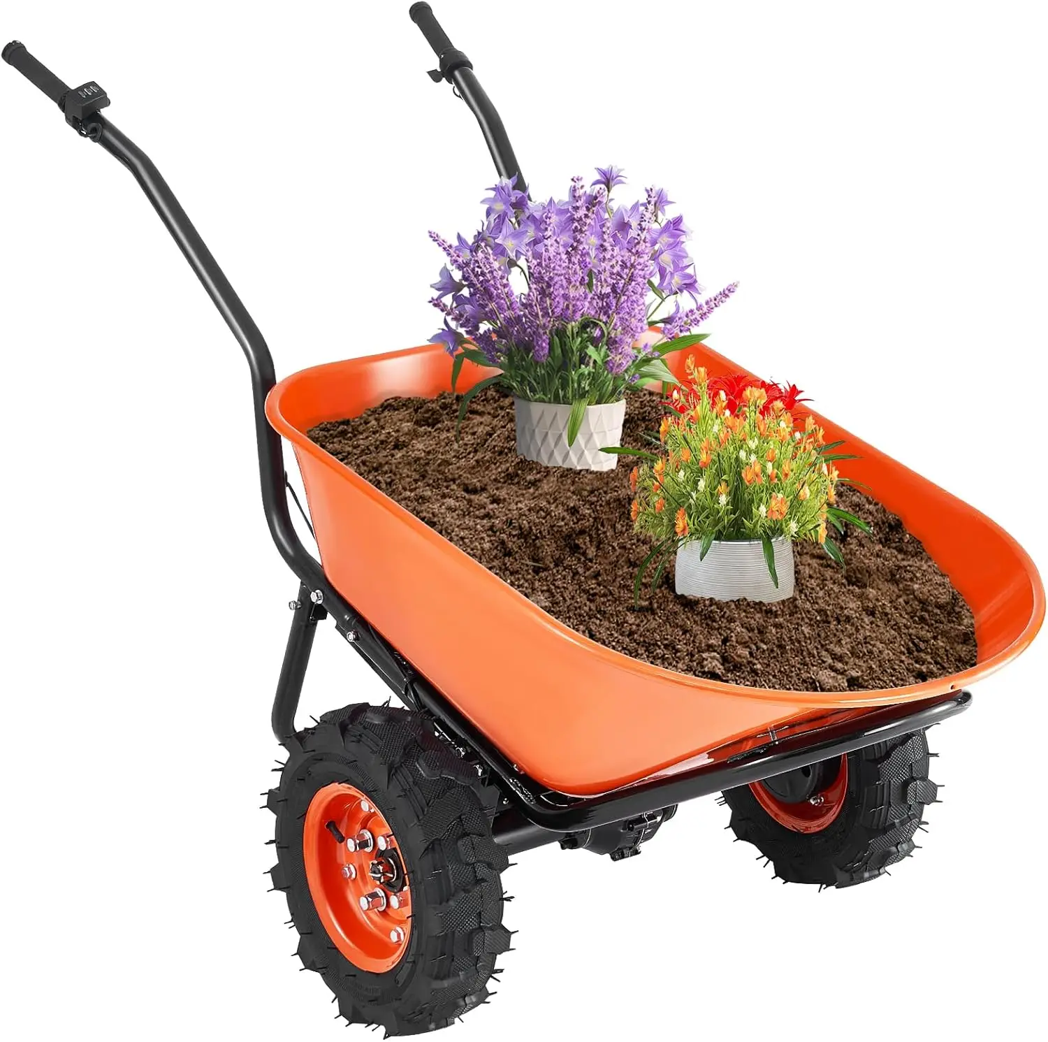 Electric Wheelbarrow Cart, 500W Powered Utility Garden Wagon Dump Cart, 4.5 Cu. Ft. Load & 573 lbs Capacity with Metal Handle &