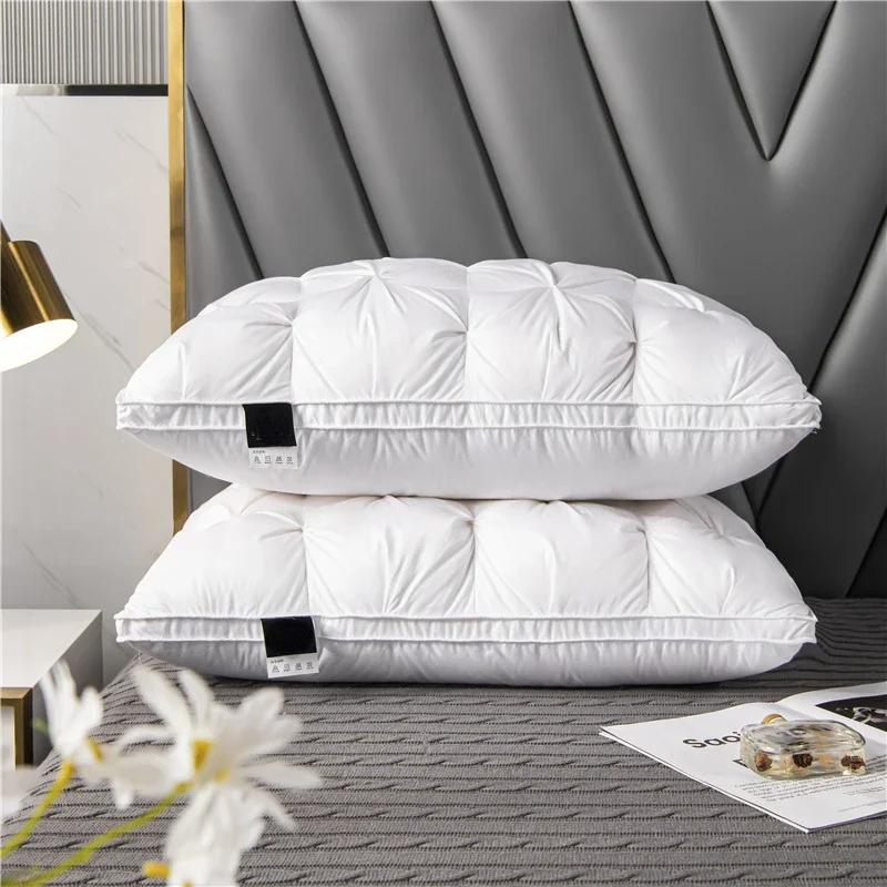 

3D Bread White Goose Down Feather Pillows for Sleeping Neck Protection Bed Pillows 100% Cotton Cover King Queen 1pc