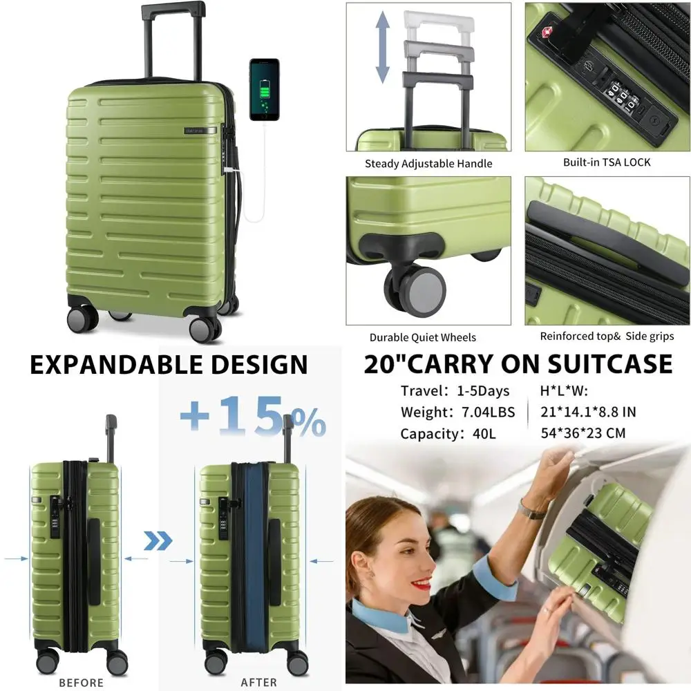 

Expandable Hard Shell Spinner Luggage, Airline Approved Carry-On Suitcase with TSA Lock, 21x14x9 Inches Travel Companion
