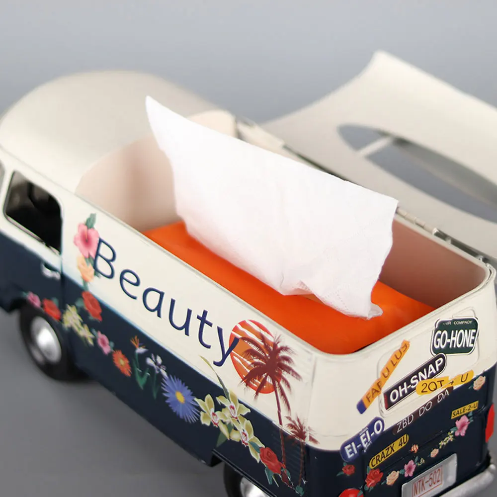 Car Metal Tissue Box, Tissue Case, Retro Bus Shape Tissue Dispenser Box Holder