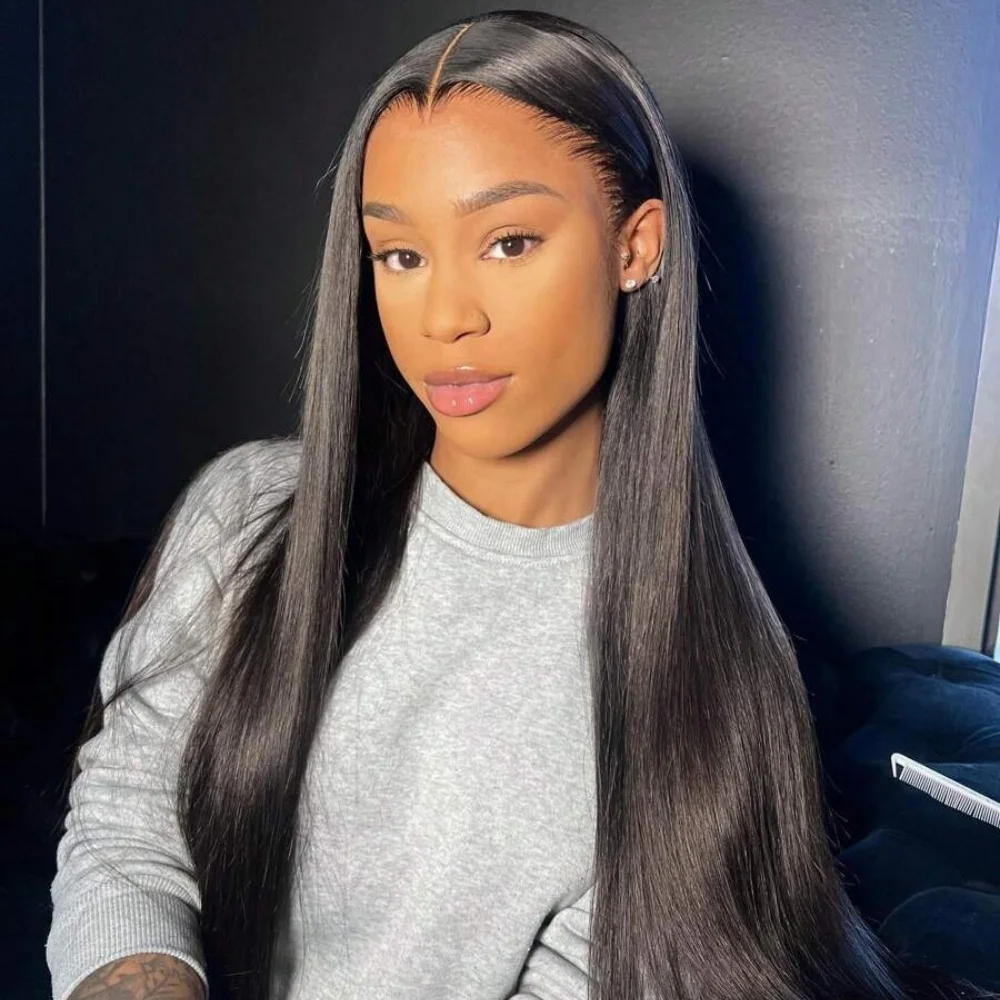 

Straight Lace Front Wigs Human Hair 220% Density 13x6 Pre Plucked Natural Color Wigs Transparent Lace Frontal Wig For Women 1B