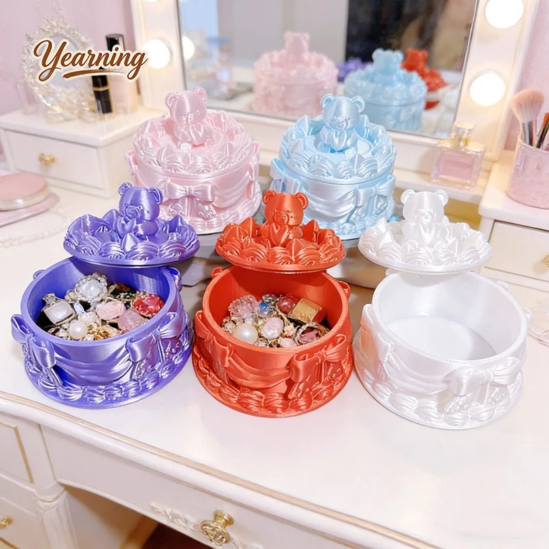 

Cute Bear Cake Desktop Storage Box With Lid Jewelry Organizer Decorative Ornament For Girls Gift