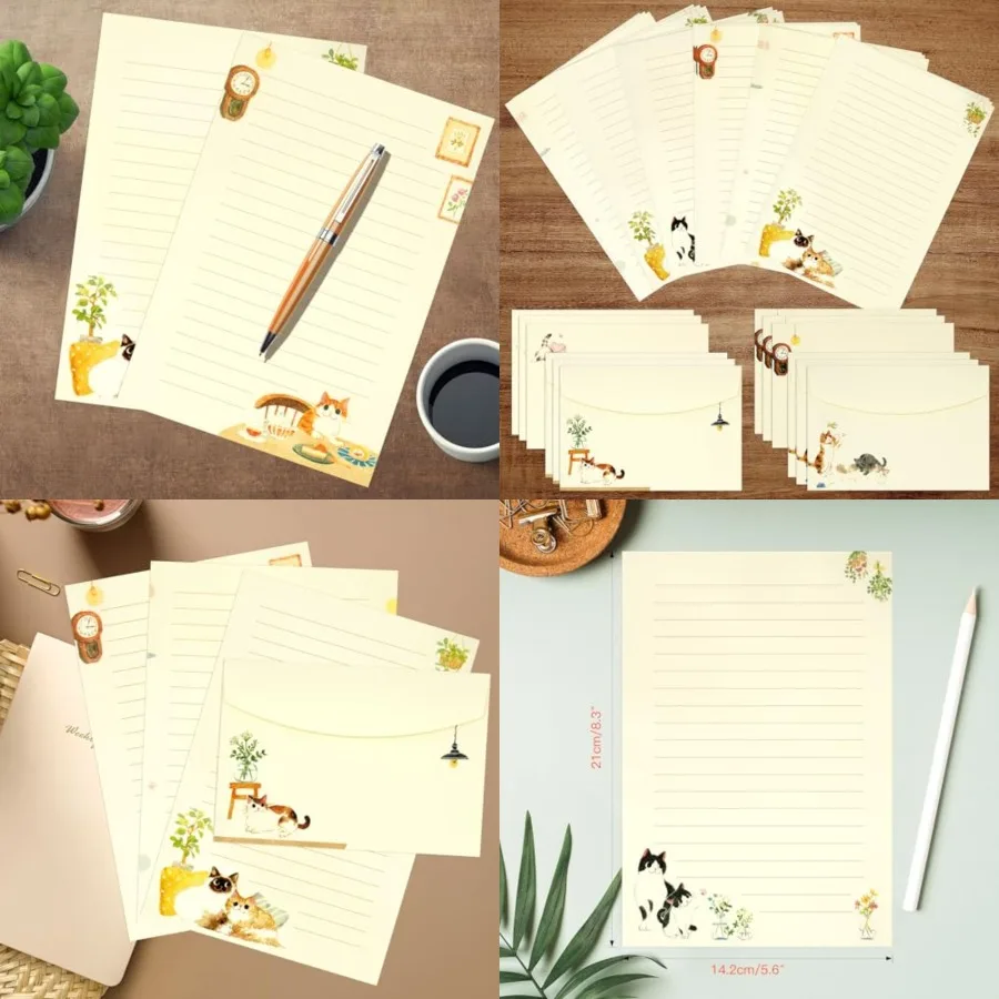 

36 PCS Warm Cute Cat Themed Writing Paper and Envelopes Set for Holiday Party Invitations Gift Decorations and Creative Station