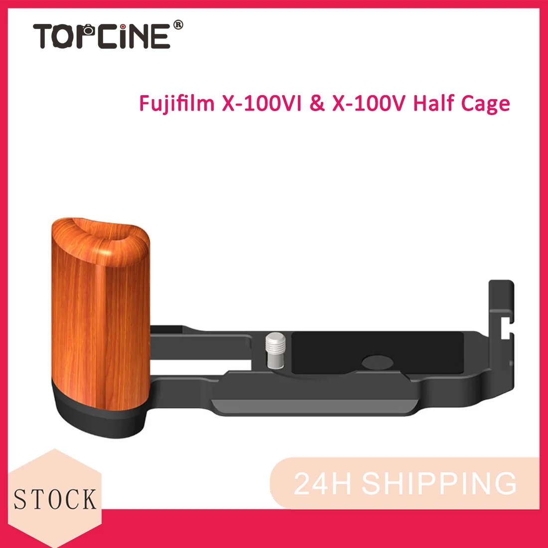 Topcine Half Camera Cage with Wood Handgrip for Fujifilm X-100VI X-100V Camera L Plate Wood Handle Live Photography Accessories