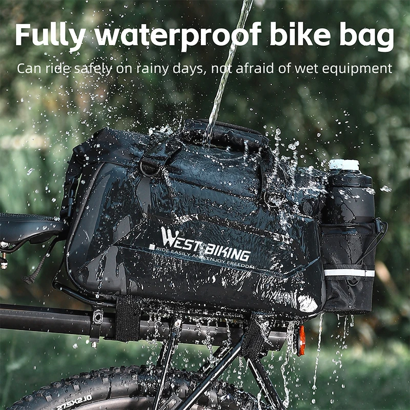 WEST BIKING Waterproof Bicycle Carrier Bag Hard Shell Expandable 13-25L Bike Trunk Pannier Pouch Travel Luggage Rear Saddle Bag