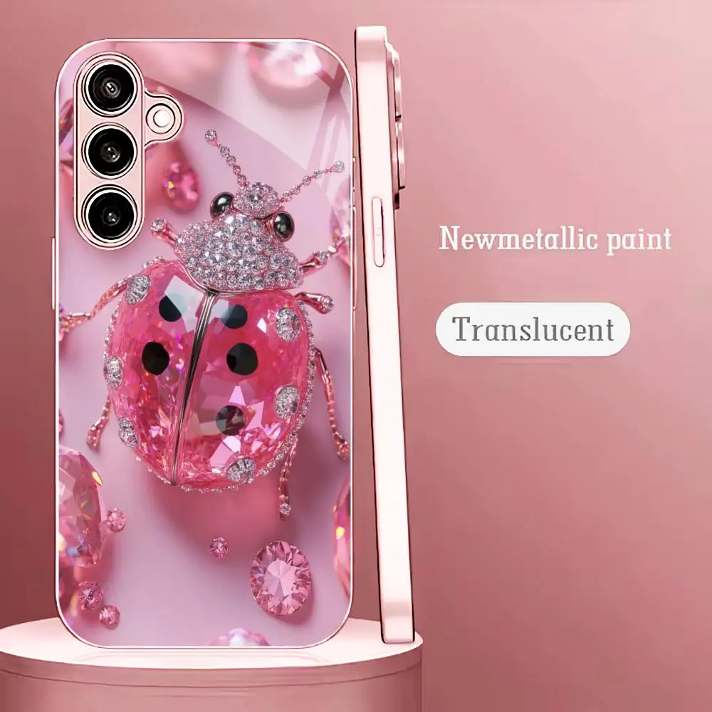 Pink crystal beetle Madam pink  Glass  PhoneCase for Samsung Galaxy S26 S25 S24 S23 S22 S21 FE,Ultra,Plus Dropresistant Female