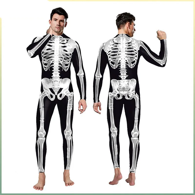 

loween Horror Human Skeleton Cosplay Role-plang Tight Suit One-piece Costume Funny Outfit Women's Ethnic Stage Clothing