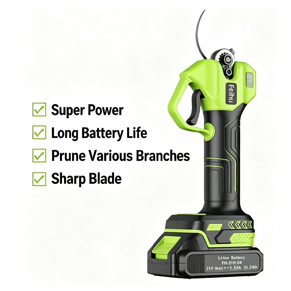 1Set Electric Pruning Shears, Cordless Pruner Garden Trimming LCD Display, 2000mAh Brushless Motor, 2 Modes SK5 Blades Cutter