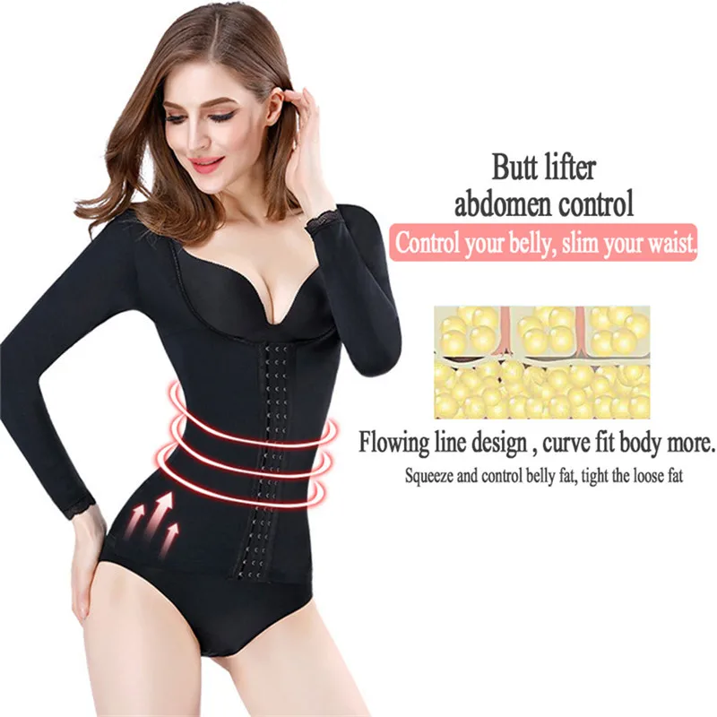 Women\'s Corset Top Long Sleeve Seamless Waist Shaper Underwear Arm Shaper Tummy Slimming Sheath Flat Belly Shaperwear