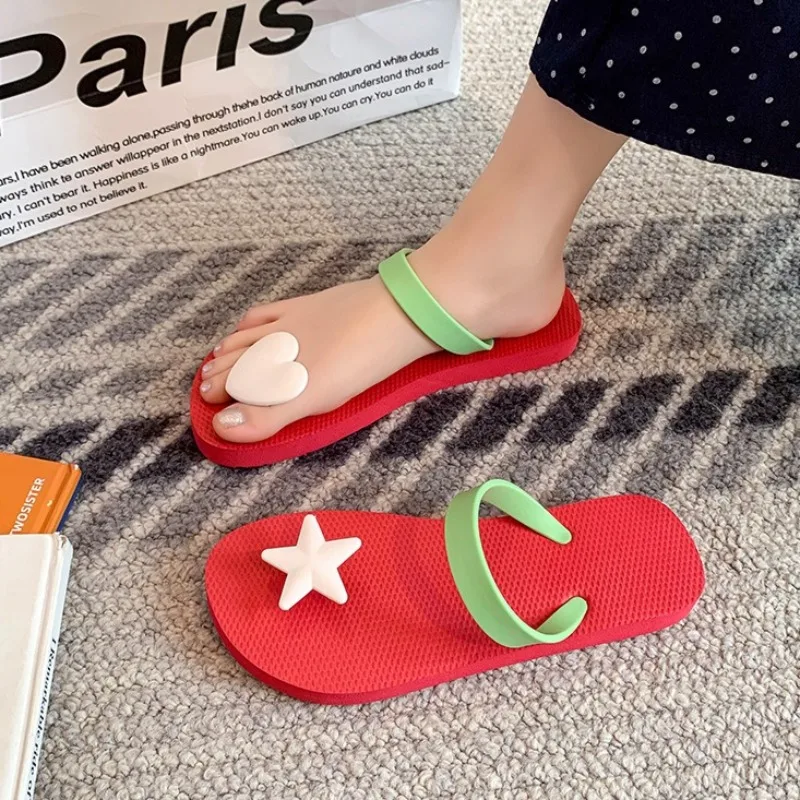 Women Cartoon Star Slippers Fashion Open Toe Flat Sandals for Women Sweet Beach Vacation Shoes Designer Shoes Sandalias Mujer