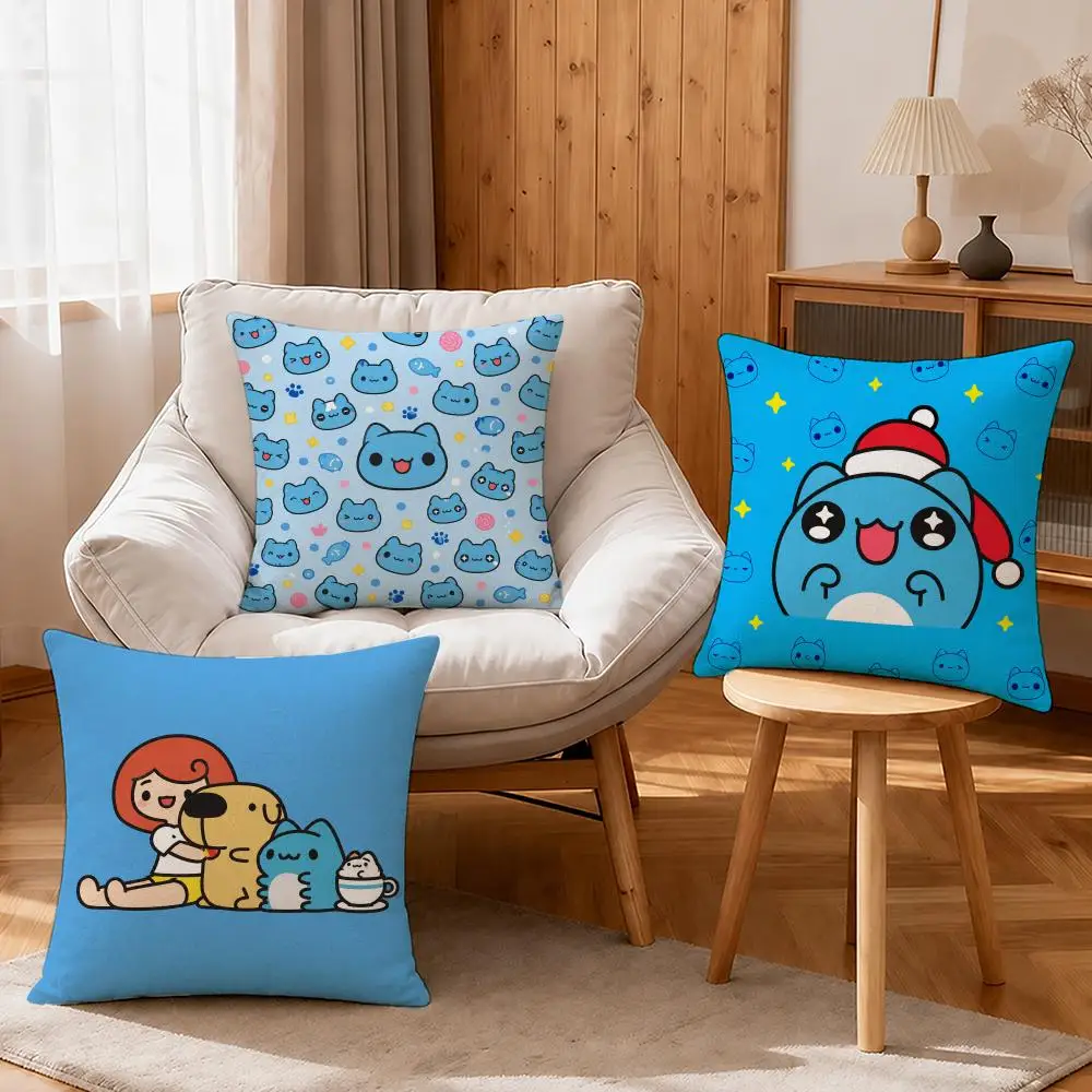 Character Bugcat Capoo Cushion Cover Linen Anti-Mite Antibacterial Cushion Cover Invisible Zipper Sofa Decor