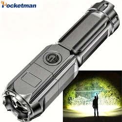 Powerful LED Flashlight Multifunctional Portable Telescopic Zoomable Flashlights USB Rechargeable Torch by 18650 Battery