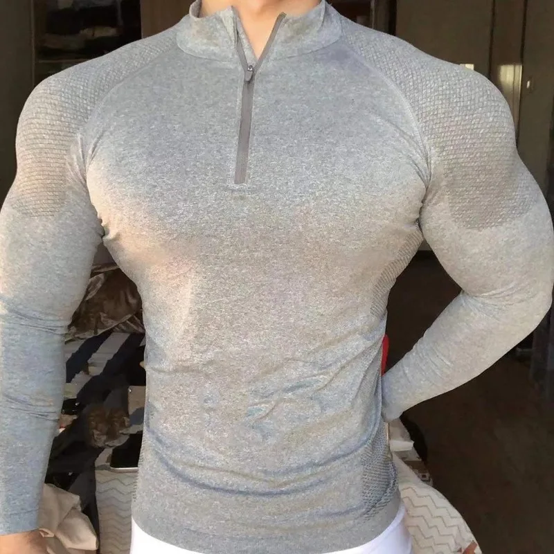 American Zipper Training Fitness Outdoor Strong Bottoming Shirt Sports Quick-drying Slim-fit Long-sleeved T-shirt