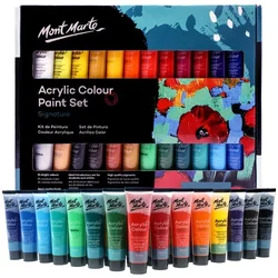 Professional Waterproof Acrylic Paint Set 18/24 Colors 36ml Perfect for Canvas Wood Fabric Leather Cardboard Paper and Crafts