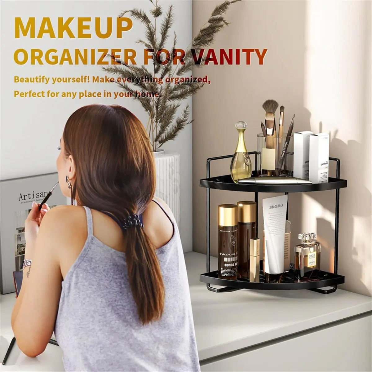 Black Corner Bathroom Counter Organizers Storage Shelf for Fridge Home Home Storage Accessories