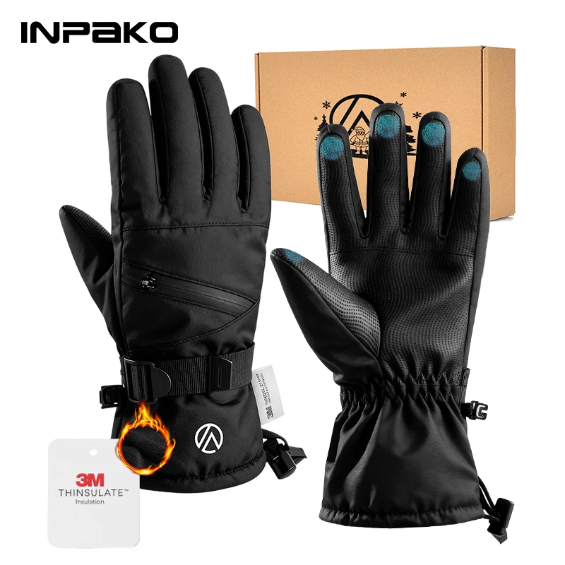 

INPAKO Winter Thickened Ski Gloves Windproof Waterproof Cycling GlovesThermal Cold Weather Gloves Fishing Gloves for Men Women