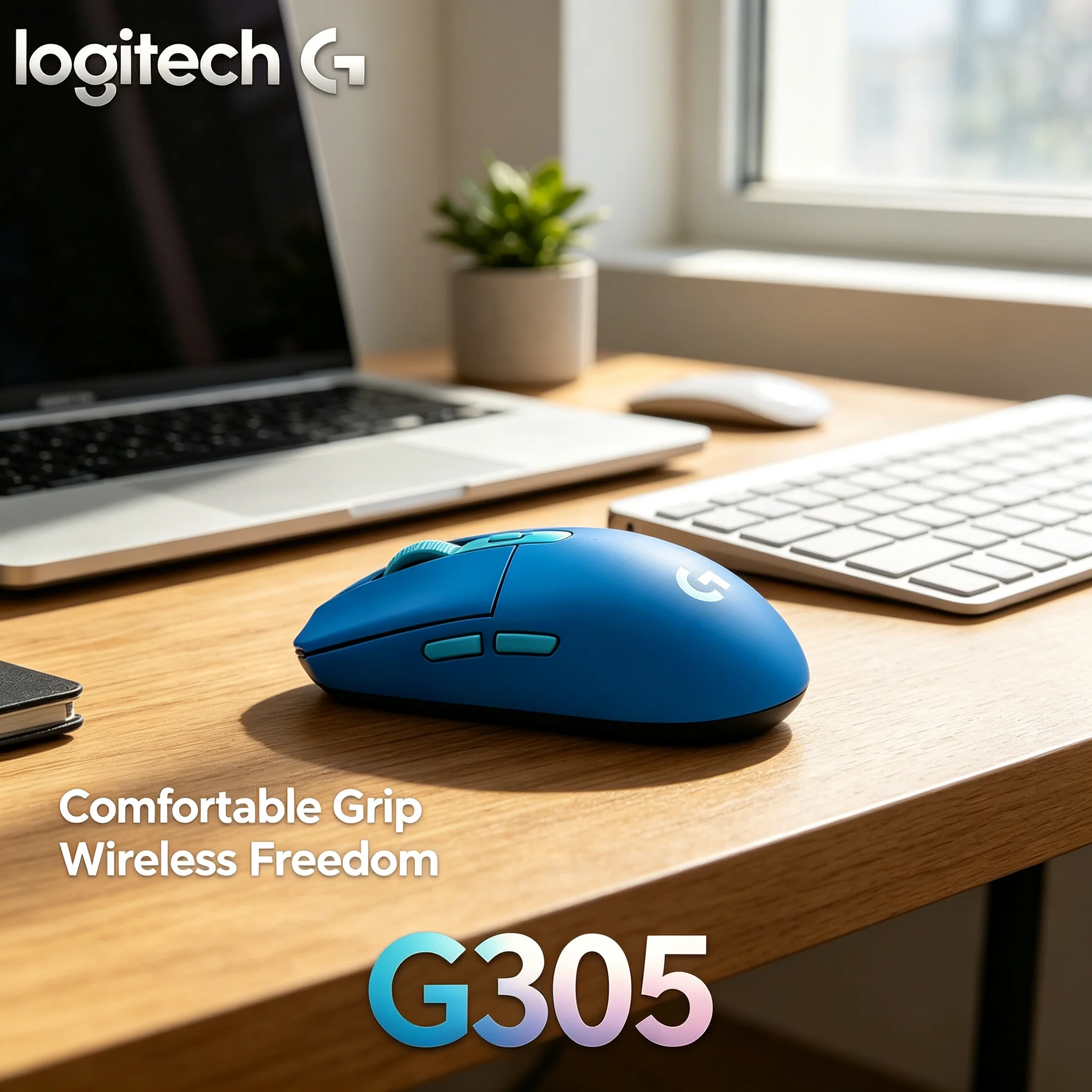 Rato sem fios Logitech G305, ideal para jogos e uso no escritório, com sensor HERO, 12000 DPI, botões laterais programáveis e bateria de longa duração
