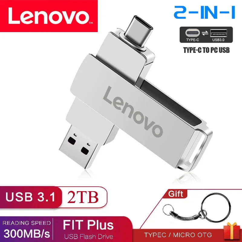 Lenovo 2TB USB Flash Drive Memory 1TB 512GB 256GB 128GB U Stick High Speed Flash USB Memory 2 IN 1 OTG Pen Drive for Laptop PC