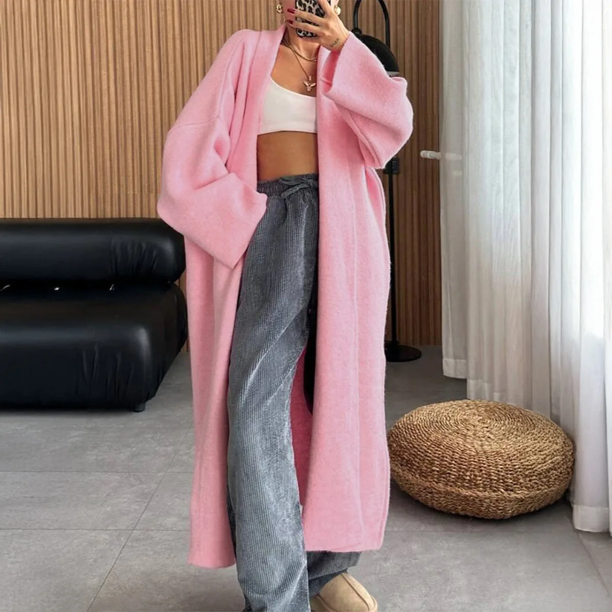 

FW25 Женское модное шерстяное пальто с длинными рукавами/пальто/свитер, однотонный/повседневный стиль, для женщин 25-40