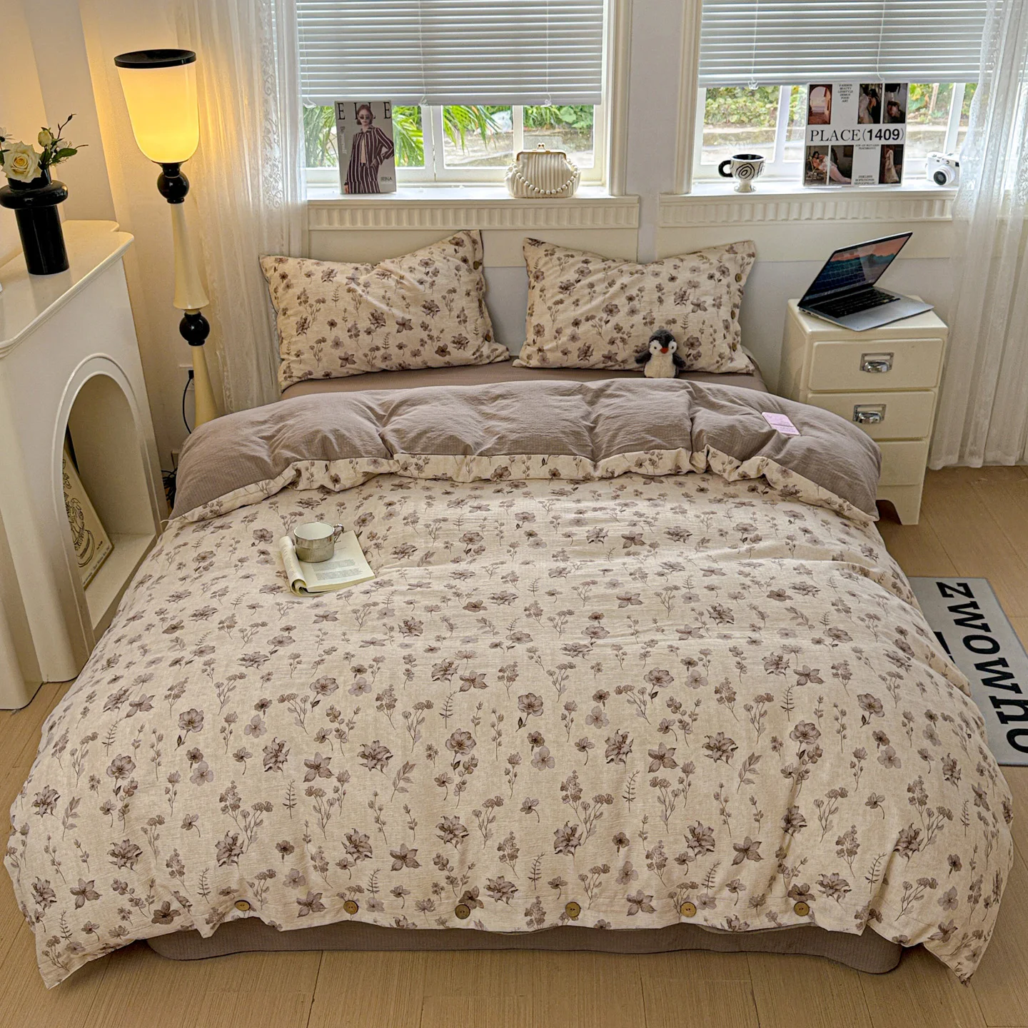 Bettwäsche-Set mit Blumenmuster, Leinen, Vintage-Bettbezug-Set mit Kissenbezügen, Bettlaken, Einzelbett, Doppelbett, Queen-Size-Bett, Schlafzimmer-Dekoration, Geschenke – Detail 3