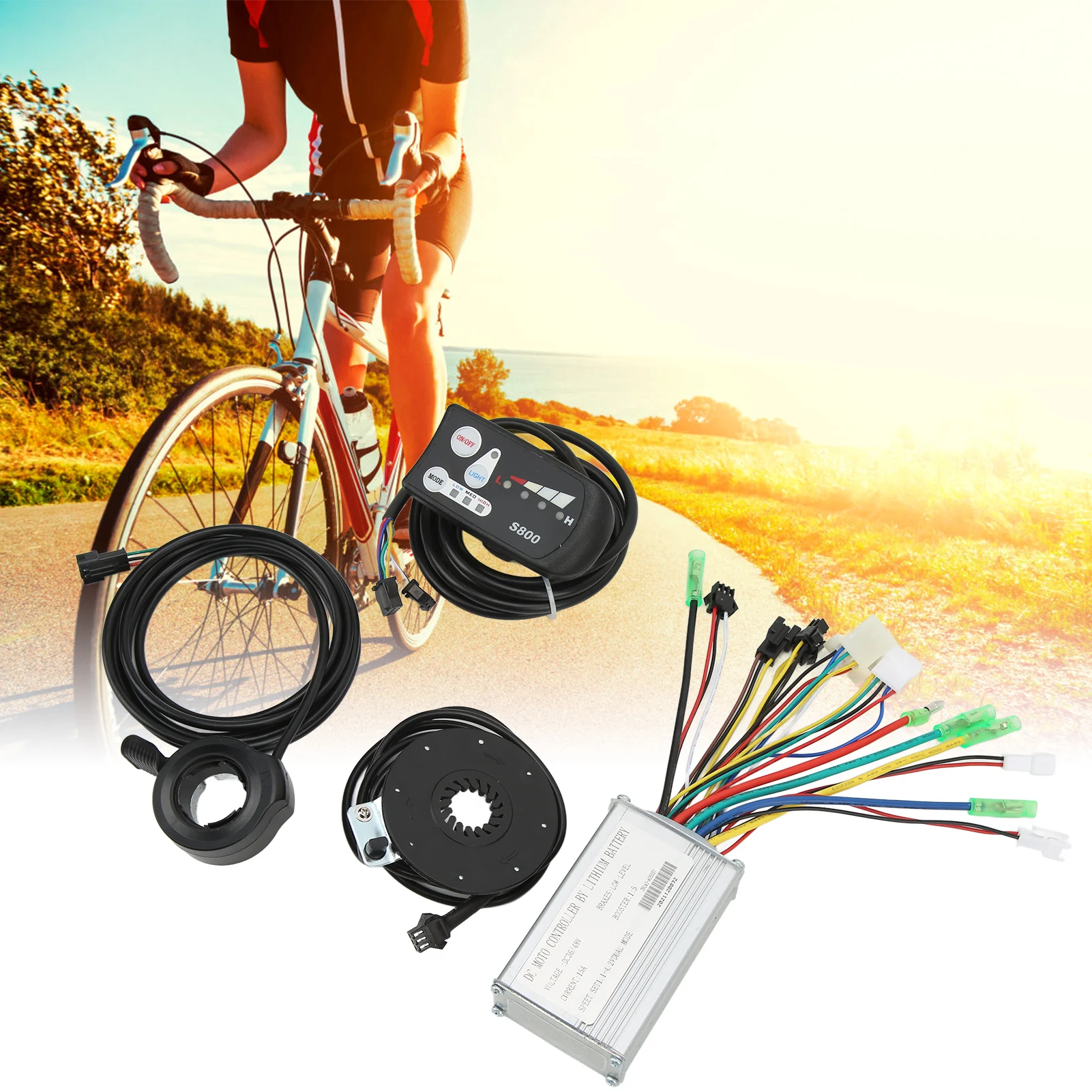 Electric Bike 15A Controller 36V 48V Common Speed Controller with LED S800 Display Panel for 250W 350W Motor