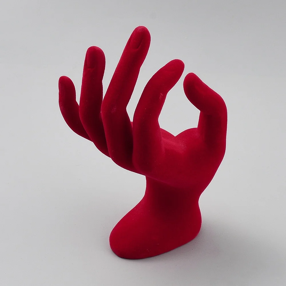 Jewelry Display Hand Form Ring Holder With Red Velvet - 1.8x3.2x6.5 Inch Rack Model for Bracelet Necklace Watch Resin Display